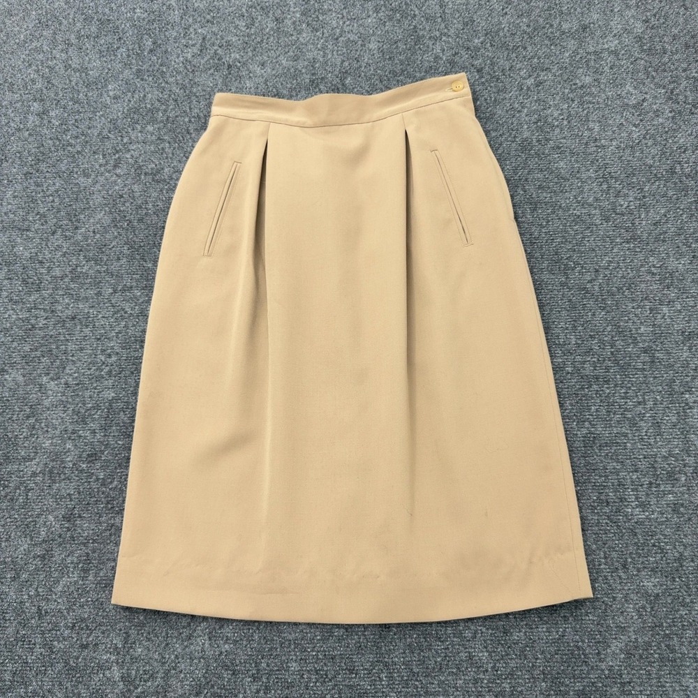 Vintage Calvin Klein Skirt Women 6 Tan Gabardine Pleated Knee Length Classic